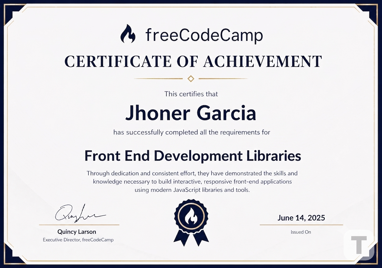 Front End Development Libraries certificate