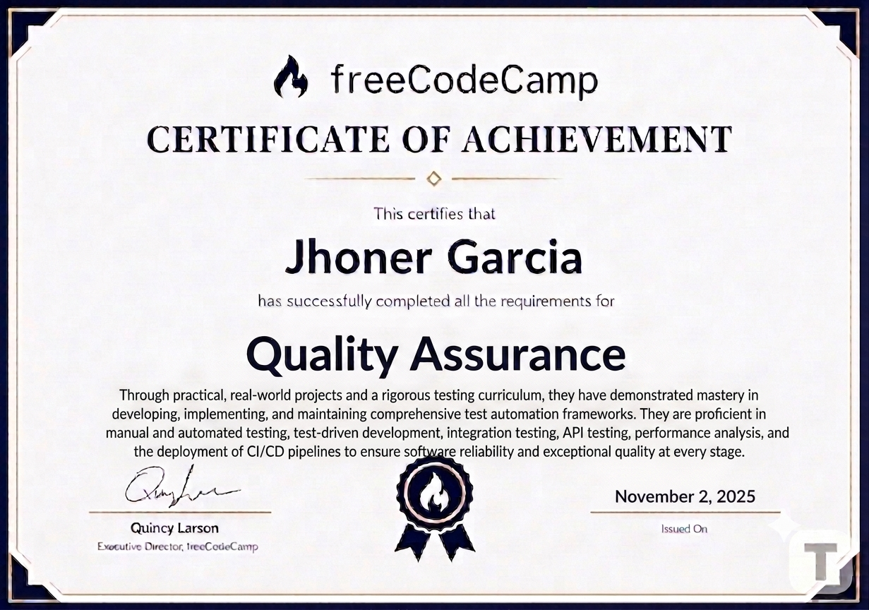 Quality Assurance certificate